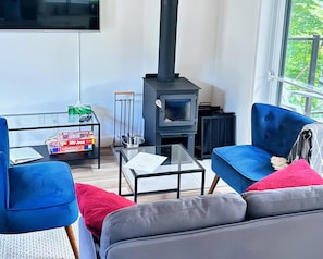 Televisión, chimenea