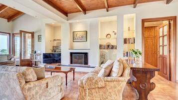 TV, fireplace, offices