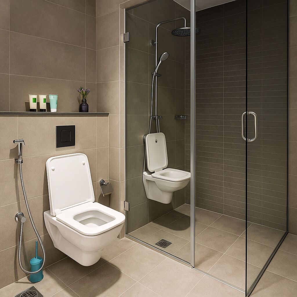 Dusche, Haartrockner, Bidet, Handtücher