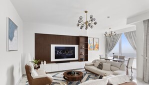 Appartement Ălite | Coin sĂ©jour | TV connectĂ©e de 55 pouces avec chaĂźnes par cĂąble, Netflix