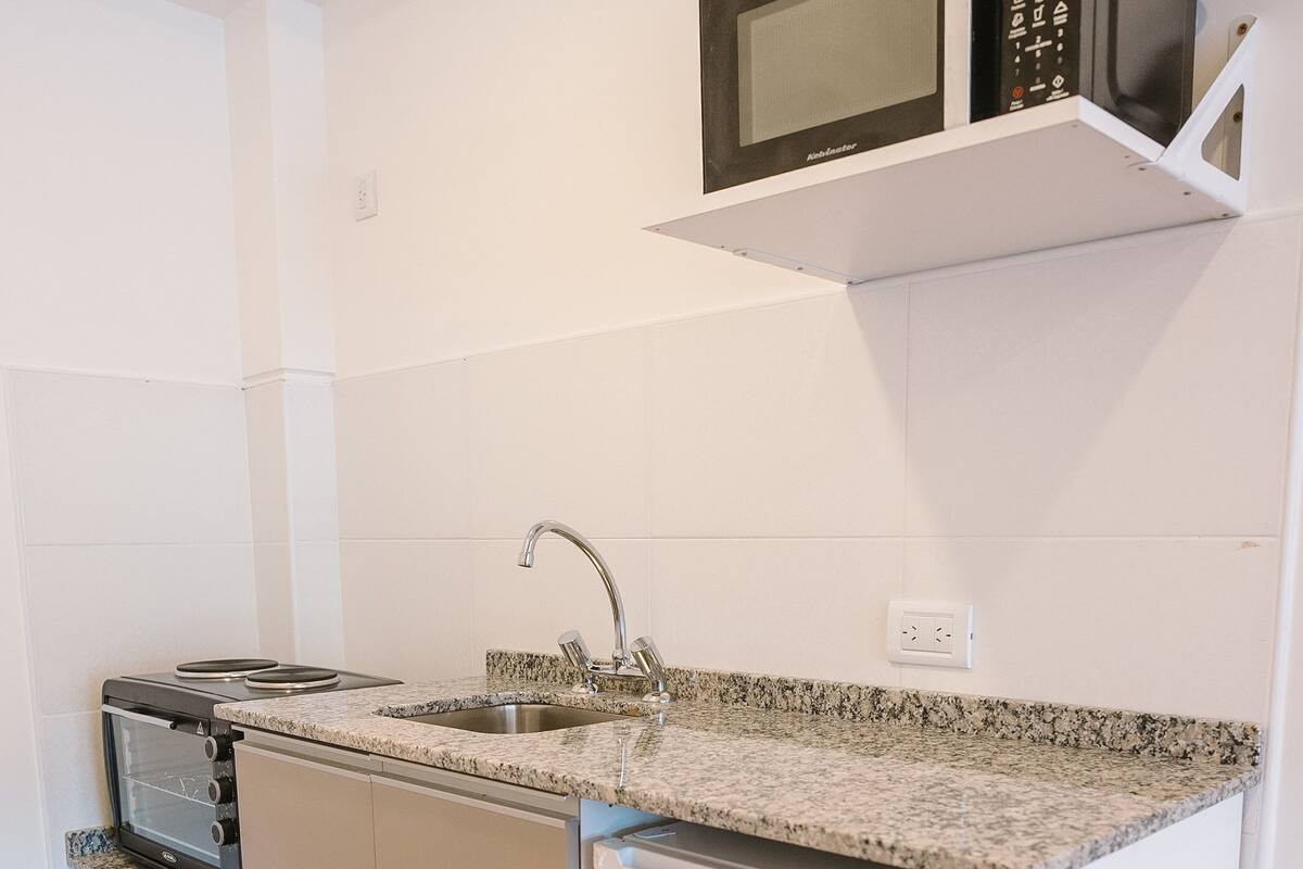 Deluxe Apartment | Private kitchen | Full-size fridge, microwave, oven, electric kettle