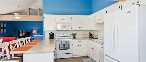 Fridge, microwave, oven, dishwasher