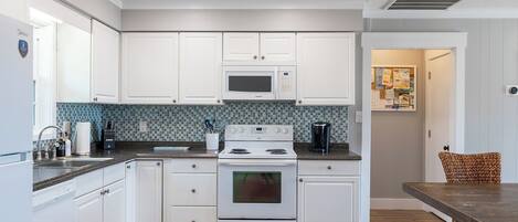 Fridge, microwave, oven, dishwasher