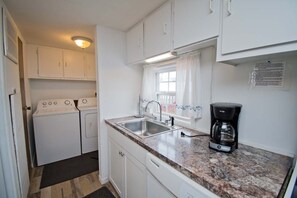 Fridge, microwave, dishwasher, coffee/tea maker