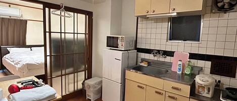 Fridge, microwave, electric kettle