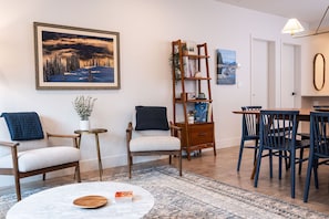 Condo | Living area | 40-inch flat-screen TV with cable channels - Powder Pines Retreat Revelstoke Vacation (Revelstoke)