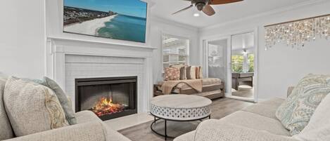 Televisión, chimenea y tenis de mesa