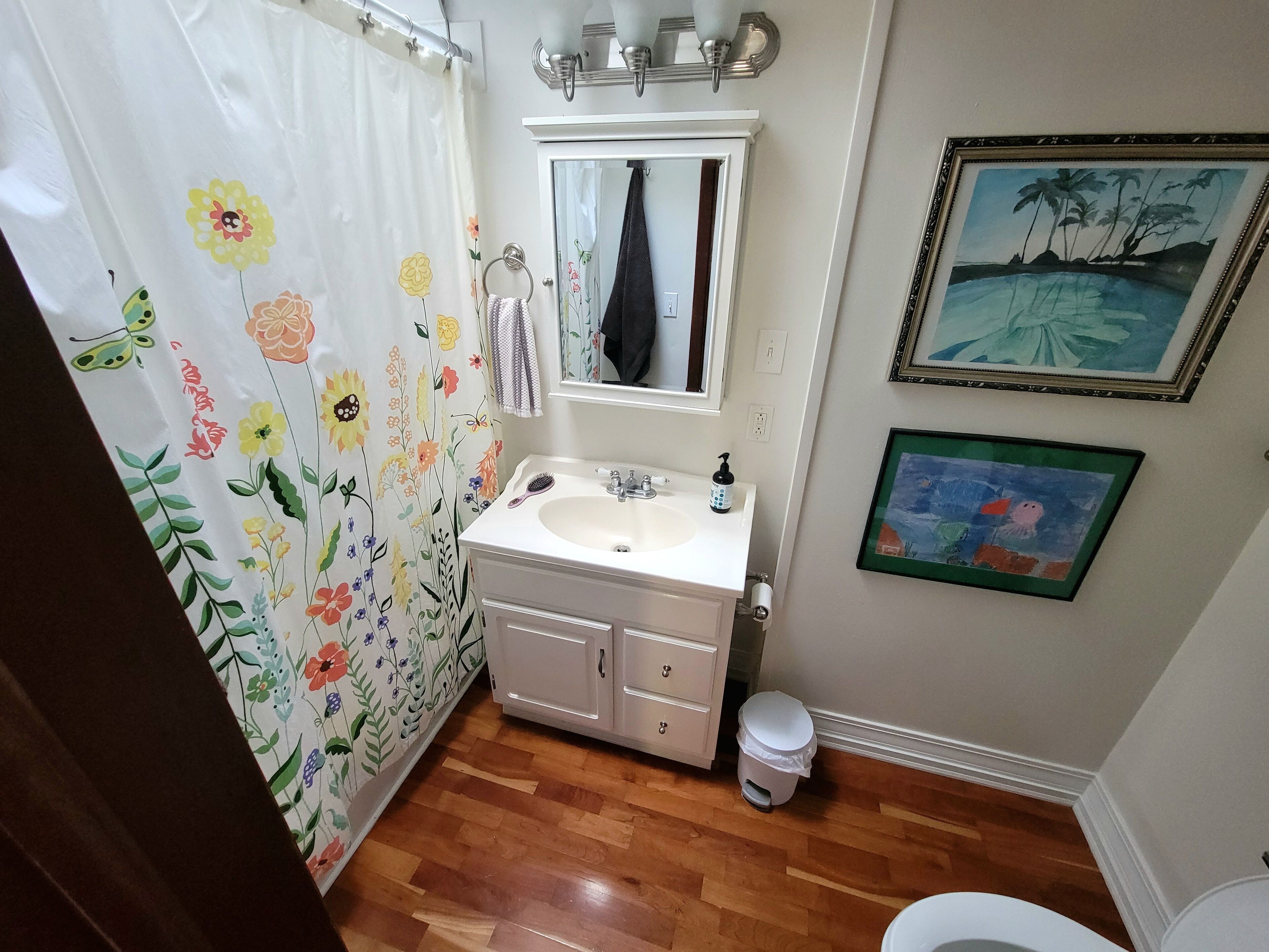 Douche, sèche-cheveux, serviettes fournies, savon