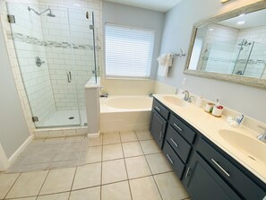 Hair dryer, bidet, towels, soap