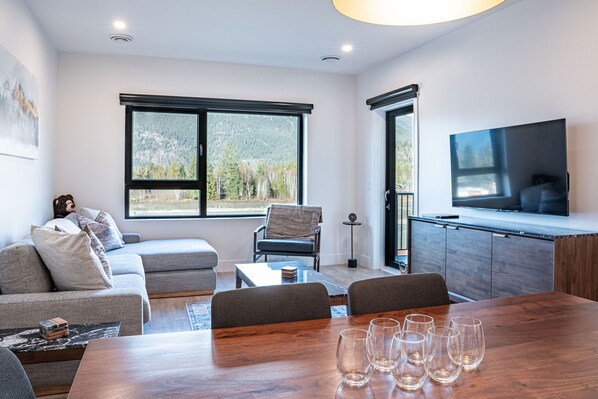 Condo, 2 Bedrooms | Living area | 40-inch flat-screen TV with cable channels - Mountainside Revival Revelstoke Vacations (Revelstoke)