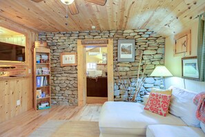 TV connectée, cheminée, livres