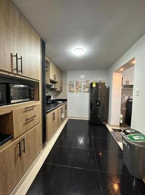 Fridge, microwave, oven, toaster