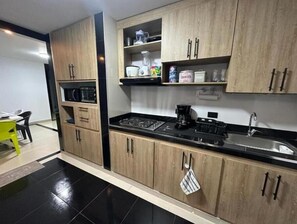 Fridge, microwave, oven, toaster