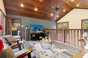 Smart TV, fireplace, video games, books