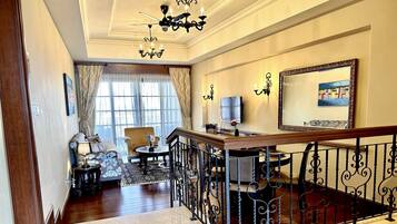 42-inch Smart TV with digital channels, video game console