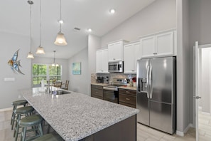 Fridge, microwave, oven, dishwasher