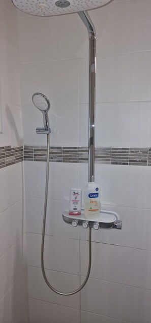 Dusche, Haartrockner, Handtücher, Seife