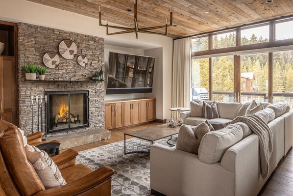TV, fireplace