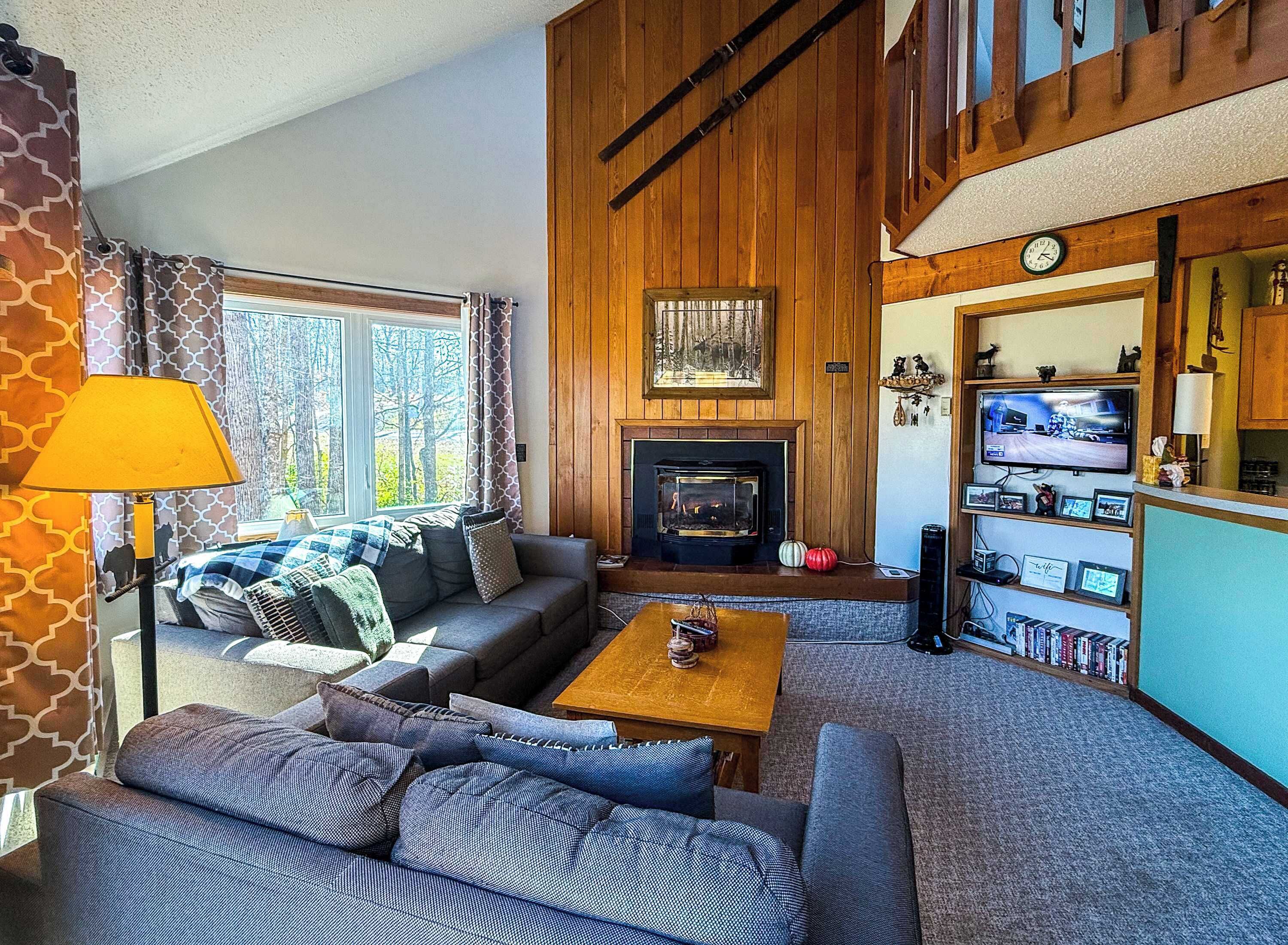 テレビ、暖炉、DVD プレーヤー