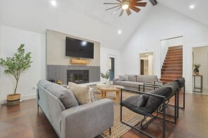 TV, foosball, offices