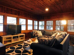 TV, DVD player, books, video library