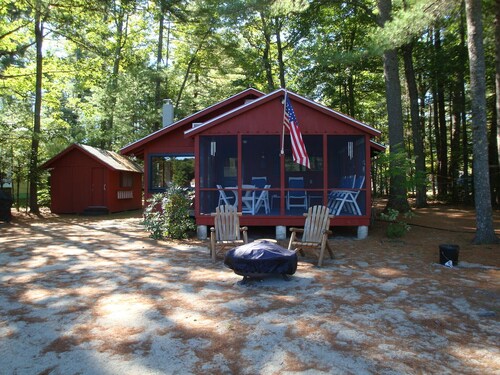 Cozy camp with large sandy beach and excellent views of Little Sebago.