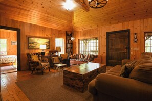 Fireplace, books, stereo