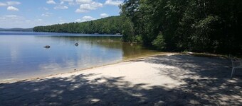 Pet-friendly cabin with a sandy beach and breathtaking mountain views!