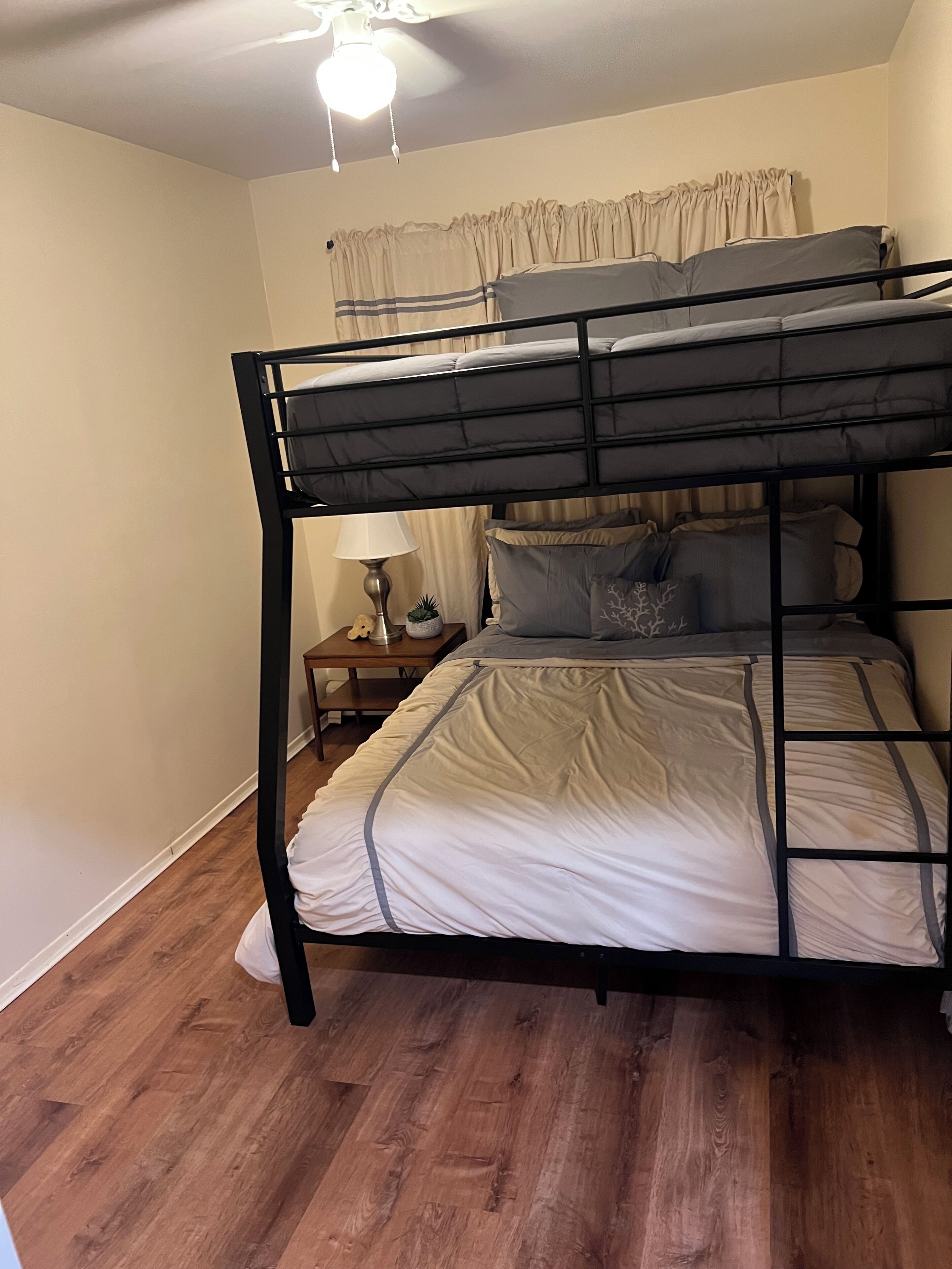 Bedroom 3 Queen over Full size mattress.