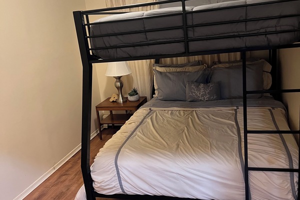 Bedroom 3 Queen over Full size mattress.
