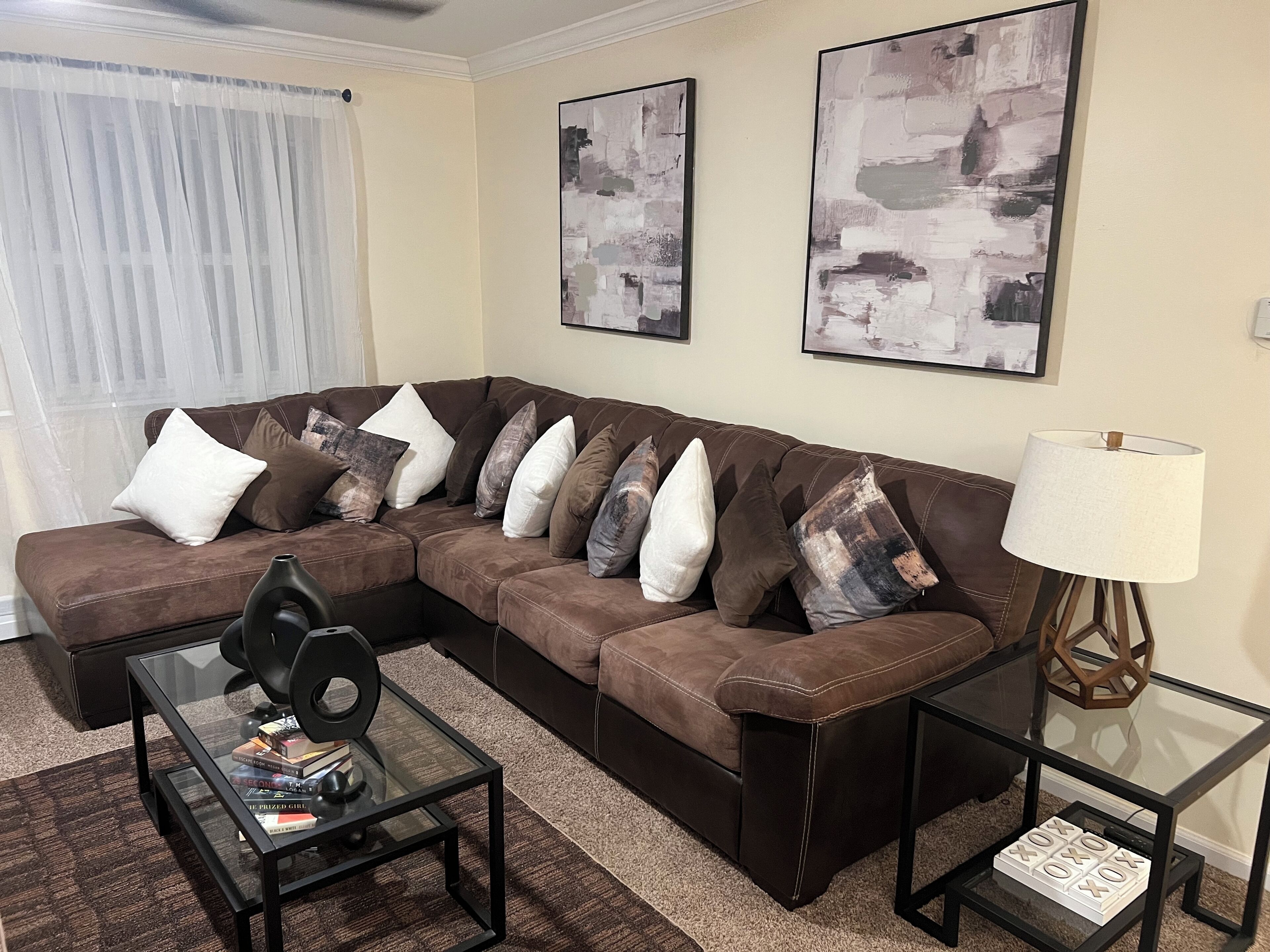 Cozy living room with 10” plush sectional couch