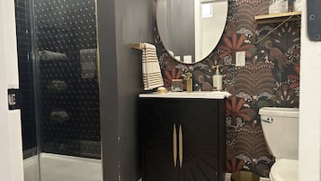 Eco-friendly toiletries, hair dryer, towels, soap