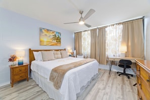 2 bedrooms, desk, iron/ironing board, travel crib
