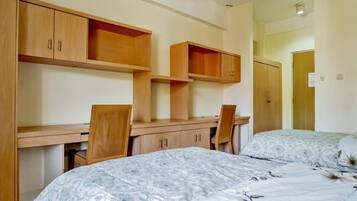 Desk, free WiFi, bed sheets