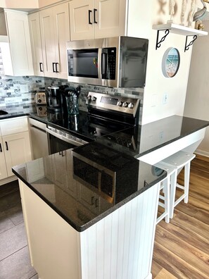 Fridge, microwave, oven, stovetop - “All ABOUT THE VIEW” A Cozy Oceanfront 1BR 1B Condo With Amazing Ocean Views! (North Topsail Beach)