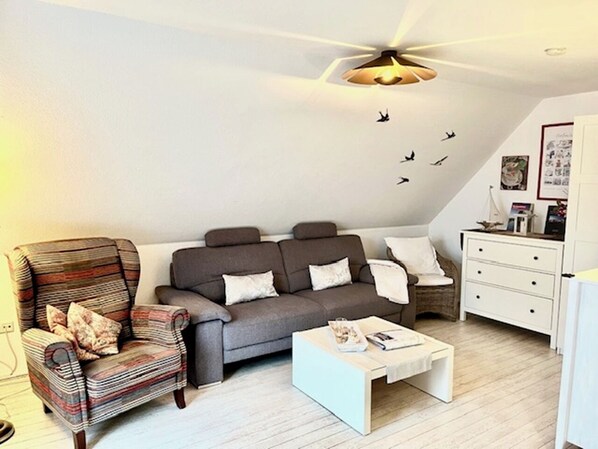 Smart TV, books, music library, stereo