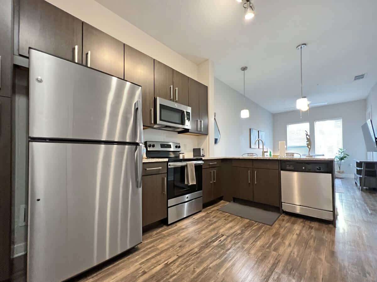 Fridge, stovetop, coffee/tea maker, toaster