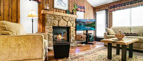 Smart TV, chimenea y reproductor de DVD