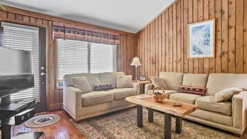 Smart TV, fireplace, DVD player