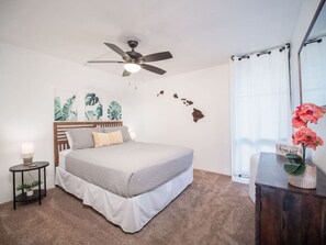 1 bedroom, desk, iron/ironing board, travel crib