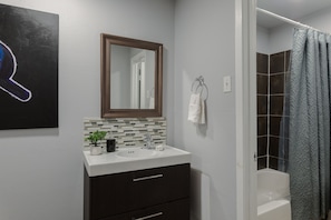 Eco-friendly toiletries, hair dryer, towels, soap