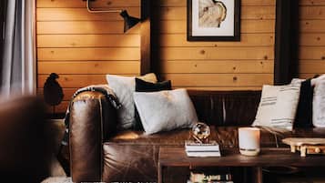 Smart-TV, Kamin, Bücher, Musikbibliothek