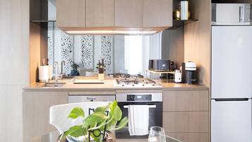 Fridge, microwave, oven, dishwasher