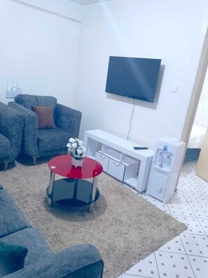 Executive Apartment | Living area | 24-inch Smart TV with digital channels - Lux suites Meridian Court Apartments (Nairobi)