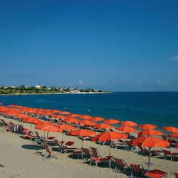 Private beach, white sand, sun-loungers, beach umbrellas
