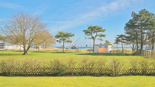A grassy field with trees and a windmill in the background. - Fürstenhof App. 108 Inkl. Wlan (Grömitz)