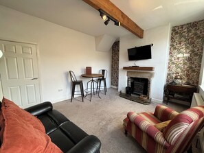 تلفزيون، مدفأة، مشغل دي في دي، كُتُب