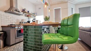 Fridge, microwave, oven, dishwasher