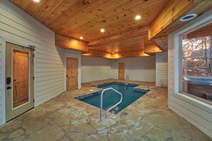 Indoor pool, a heated pool - Private Indoor Pool Cabin with firepit, game room, hot tub, theater room! (Sevierville)