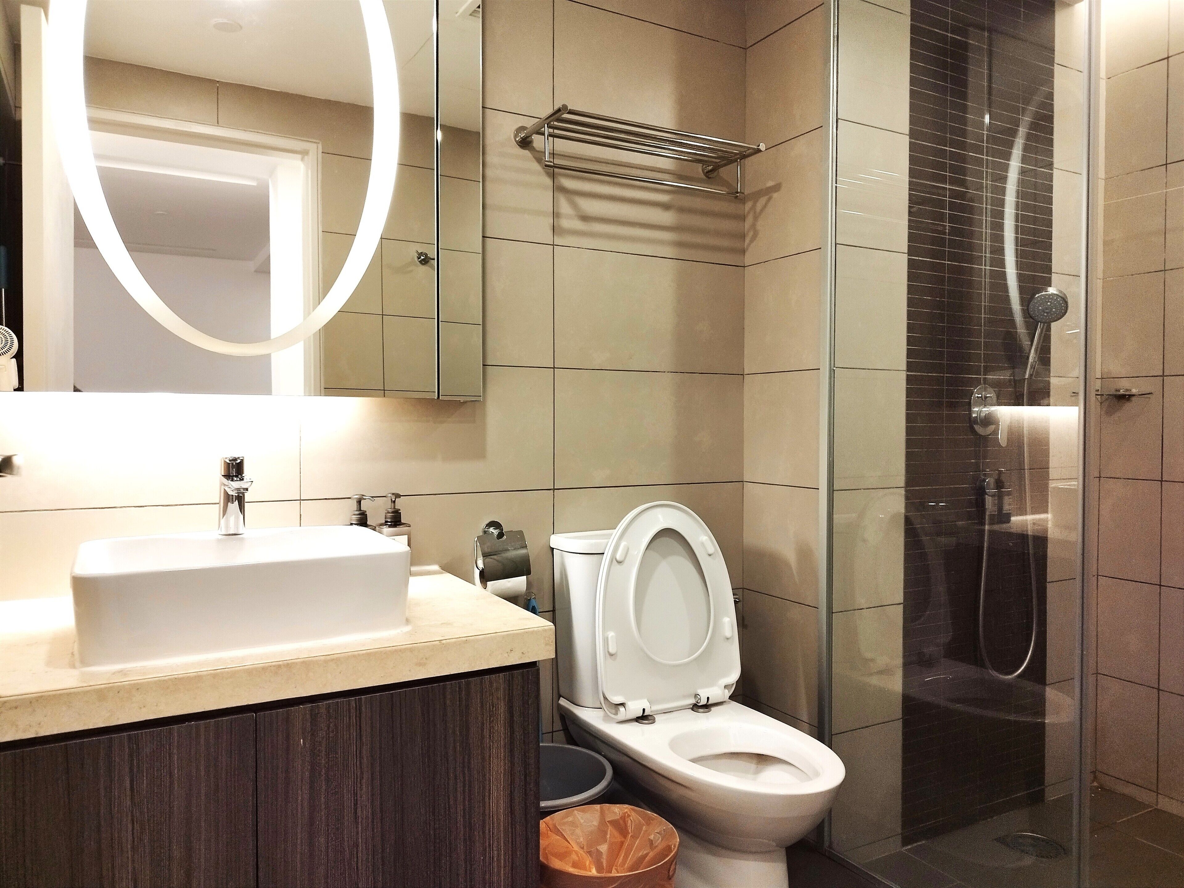 Deluxe Apartment | Bathroom | Shower, rainfall showerhead, hair dryer, slippers